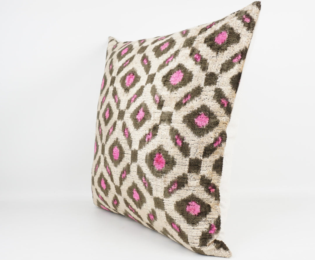 Silk/Velvet Kissenhülle 50x50cm grafisch-abstrakte Linien offwhite-pink-braun