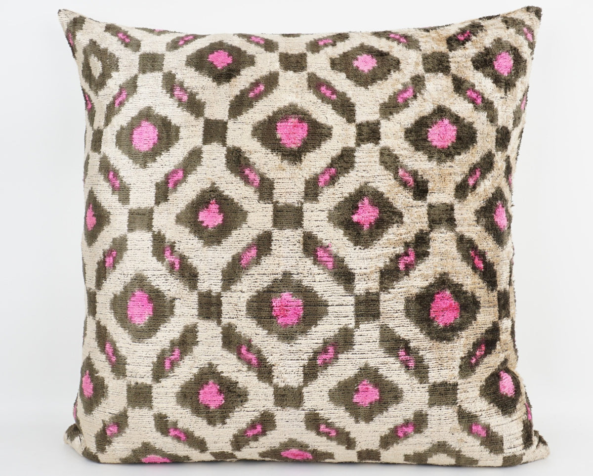 Silk/Velvet Kissenhülle 50x50cm grafisch-abstrakte Linien offwhite-pink-braun