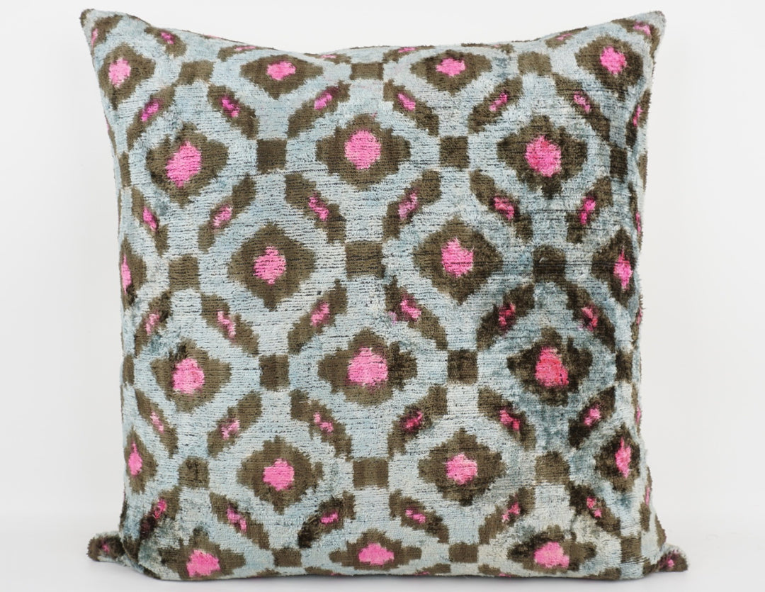 Silk/Velvet Kissenhülle 50x50cm grafisch-abstrakte Linien hellblau-aqua-pink-braun