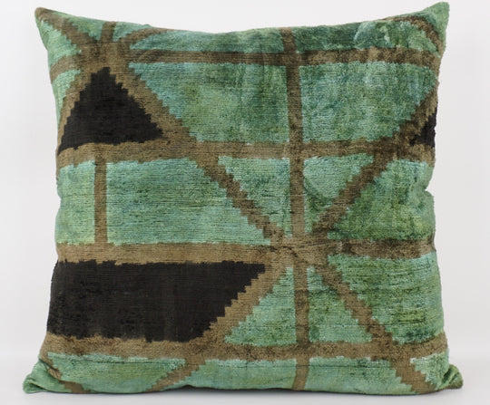 Silk/Velvet Kissenhülle 50x50cm grafisch-abstrakte Linien grün, taupe und schwarz