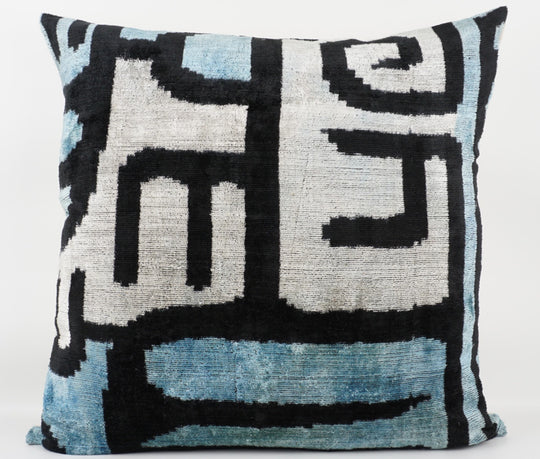 Silk/Velvet Kissenhülle 60x60cm Grafik-Linien offwhite, blau, schwarz