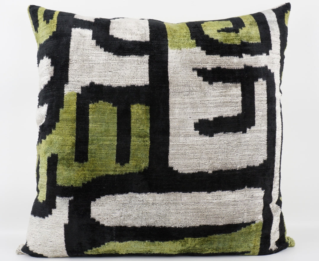 Silk/Velvet Kissenhülle 60x60cm Grafik-Linien offwhite, grün, schwarz