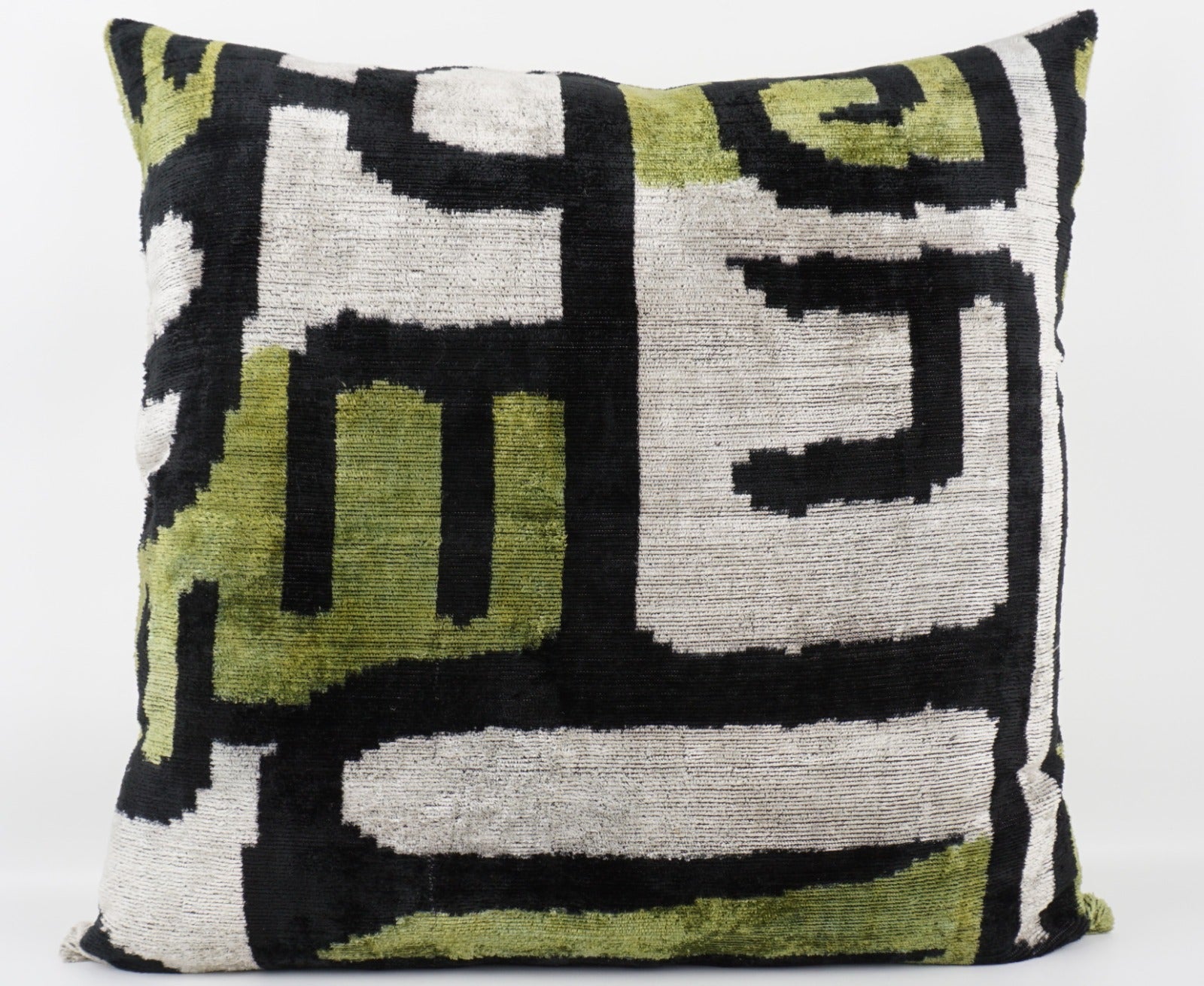 Silk/Velvet Kissenhülle 60x60cm Grafik-Linien offwhite, grün, schwarz