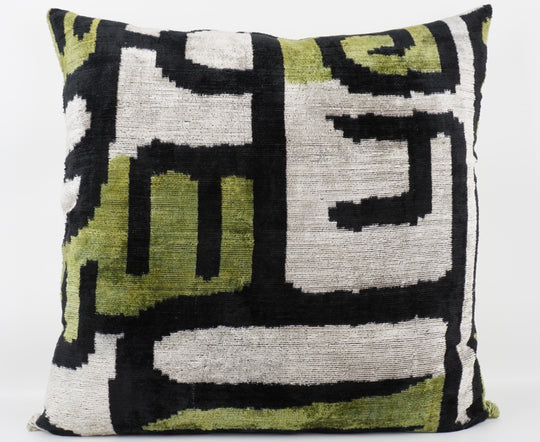 Silk/Velvet Kissenhülle 60x60cm Grafik-Linien offwhite, grün, schwarz