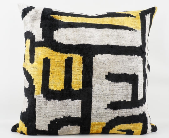 Silk/Velvet Kissenhülle 60x60cm Grafik-Linien offwhite, gelb, schwarz