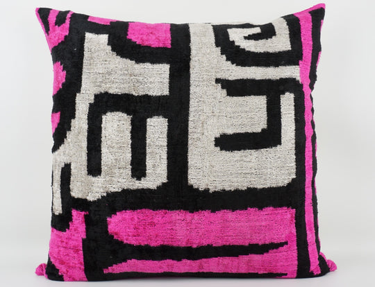Silk/Velvet Kissenhülle 60x60cm Grafik-Linien offwhite, pink, schwarz