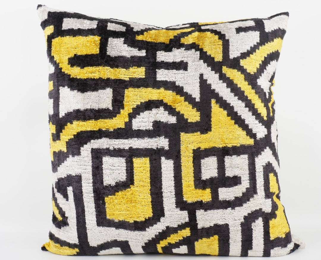 Silk/Velvet Kissenhülle 60x60cm Grafik-Linien offwhite, gelb, schwarz
