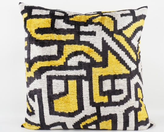 Silk/Velvet Kissenhülle 60x60cm Grafik-Linien offwhite, gelb, schwarz