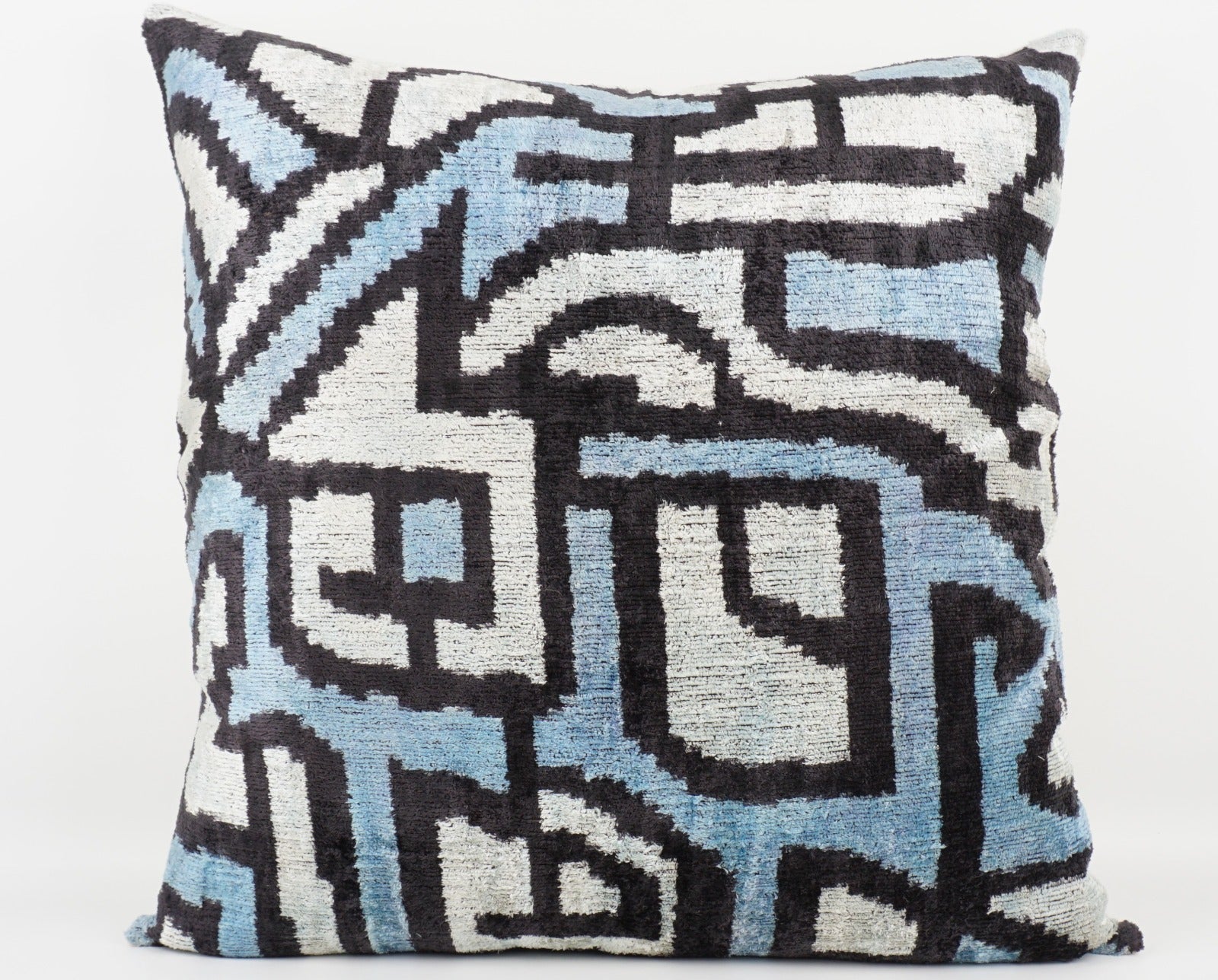 Silk/Velvet Kissenhülle 60x60cm Grafik-Linien blau, offwhite, schwarz
