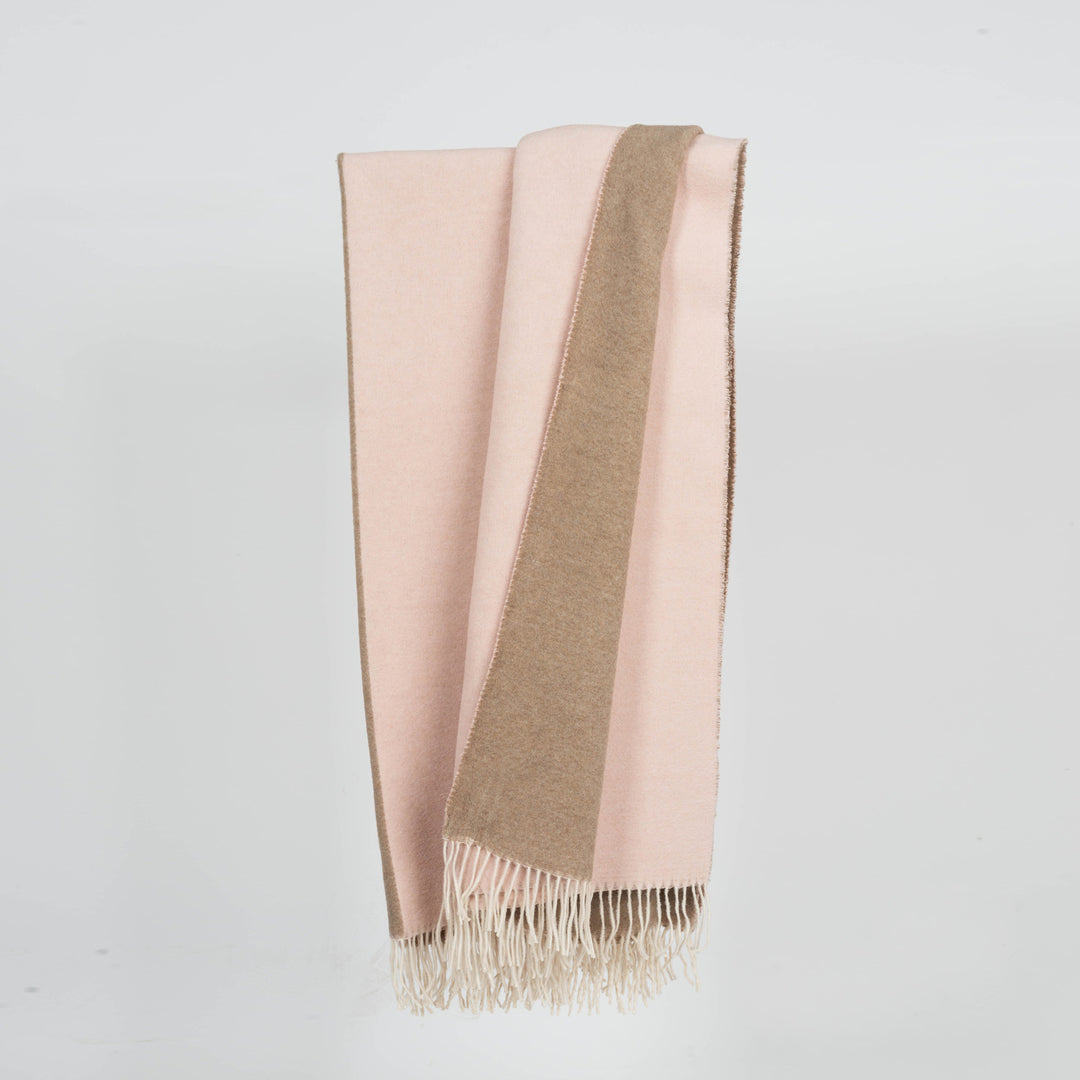 Wolldecke 150x195cm Halb/Halb-Streifen in Beige-Taupe-Rose