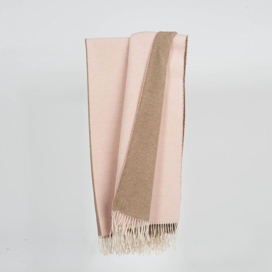 Wolldecke 150x195cm Halb/Halb-Streifen in Beige-Taupe-Rose