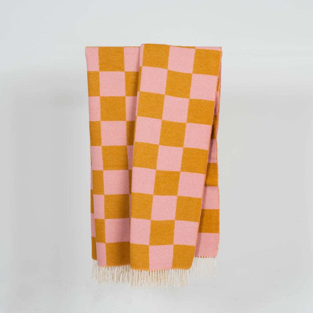 Wolldecke 150x195cm Karo Rose-Caramelbraun