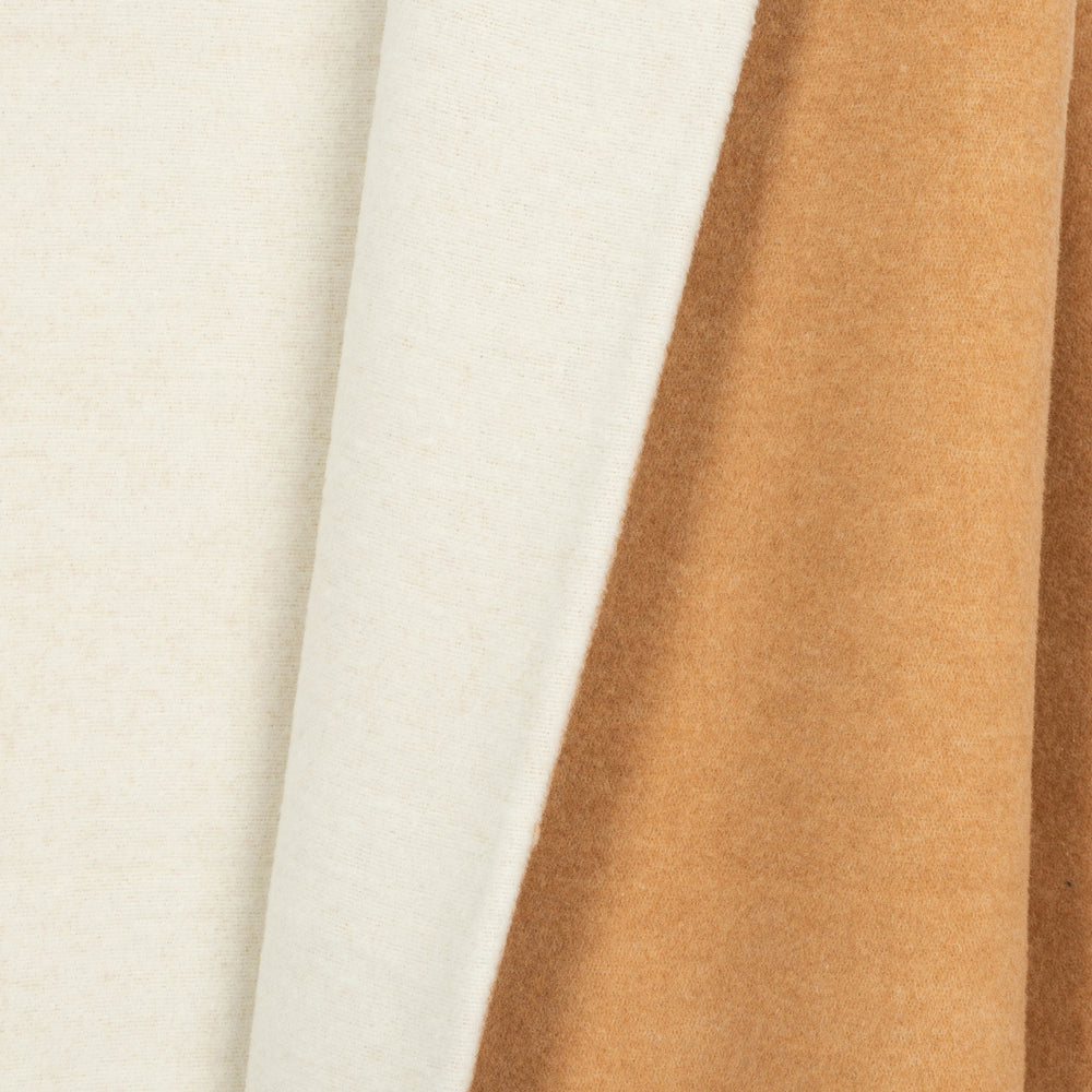 Wolldecke 150x195cm Halb/Halb-Streifen in Camelbraun-Offwhite