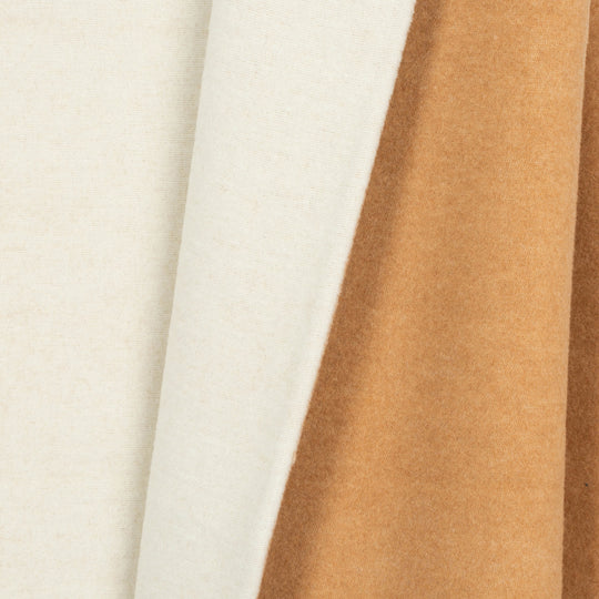 Wolldecke 150x195cm Halb/Halb-Streifen in Camelbraun-Offwhite
