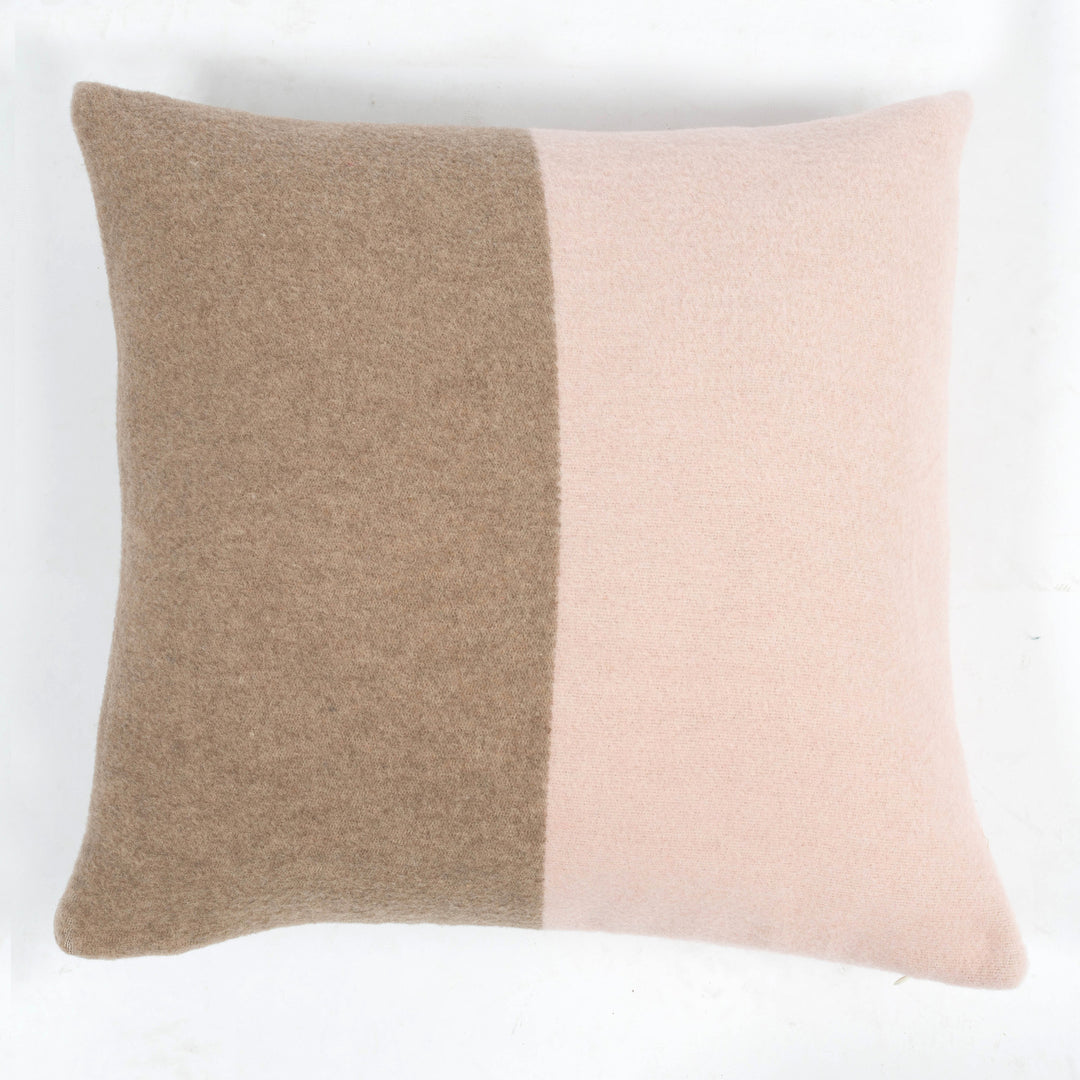 Wollkissen 45x45cm Halb/Halb-Streifen in Beige-Taupe-Rose