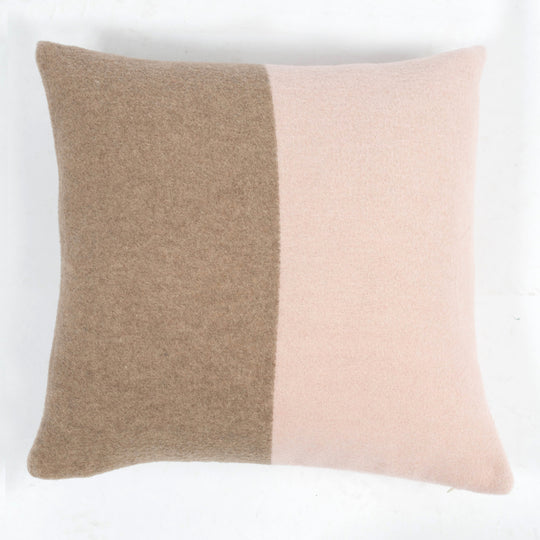 Wollkissen 45x45cm Halb/Halb-Streifen in Beige-Taupe-Rose