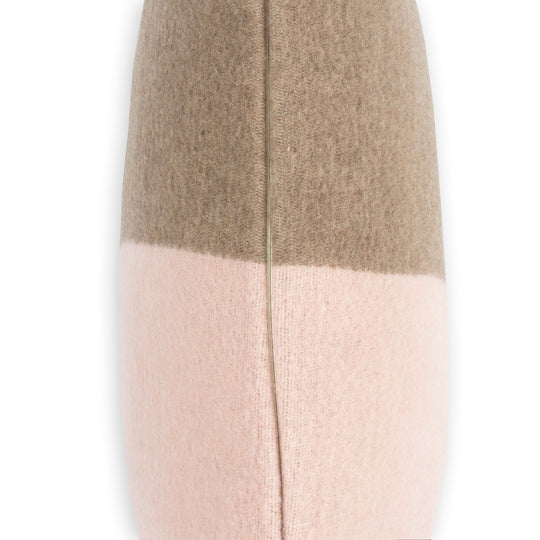 Wollkissen 45x45cm Halb/Halb-Streifen in Beige-Taupe-Rose