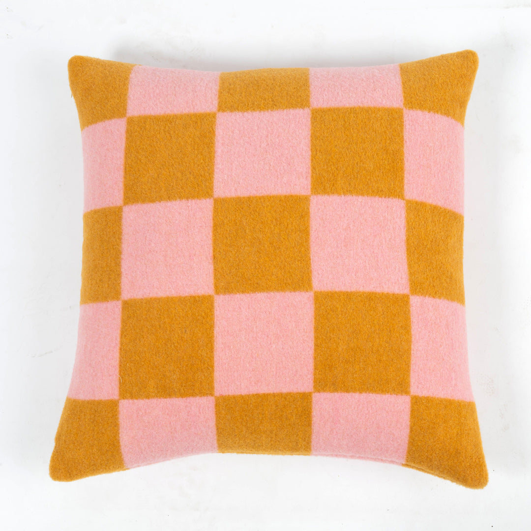 Wollkissen 45x45cm Karo Rose-Caramelbraun