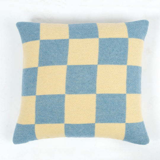Wollkissen 45x45cm Karo Skyblue-Buttergelb
