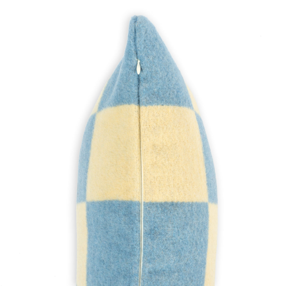Wollkissen 45x45cm Karo Skyblue-Buttergelb