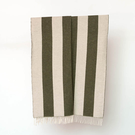 Wolldecke 150x195cm Streifen in loden-grün und taupe