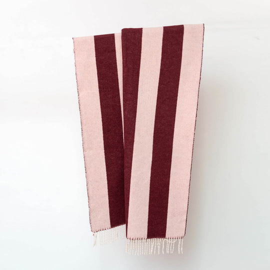 Wolldecke 150x195cm Streifen in bordeaux-rot und rose