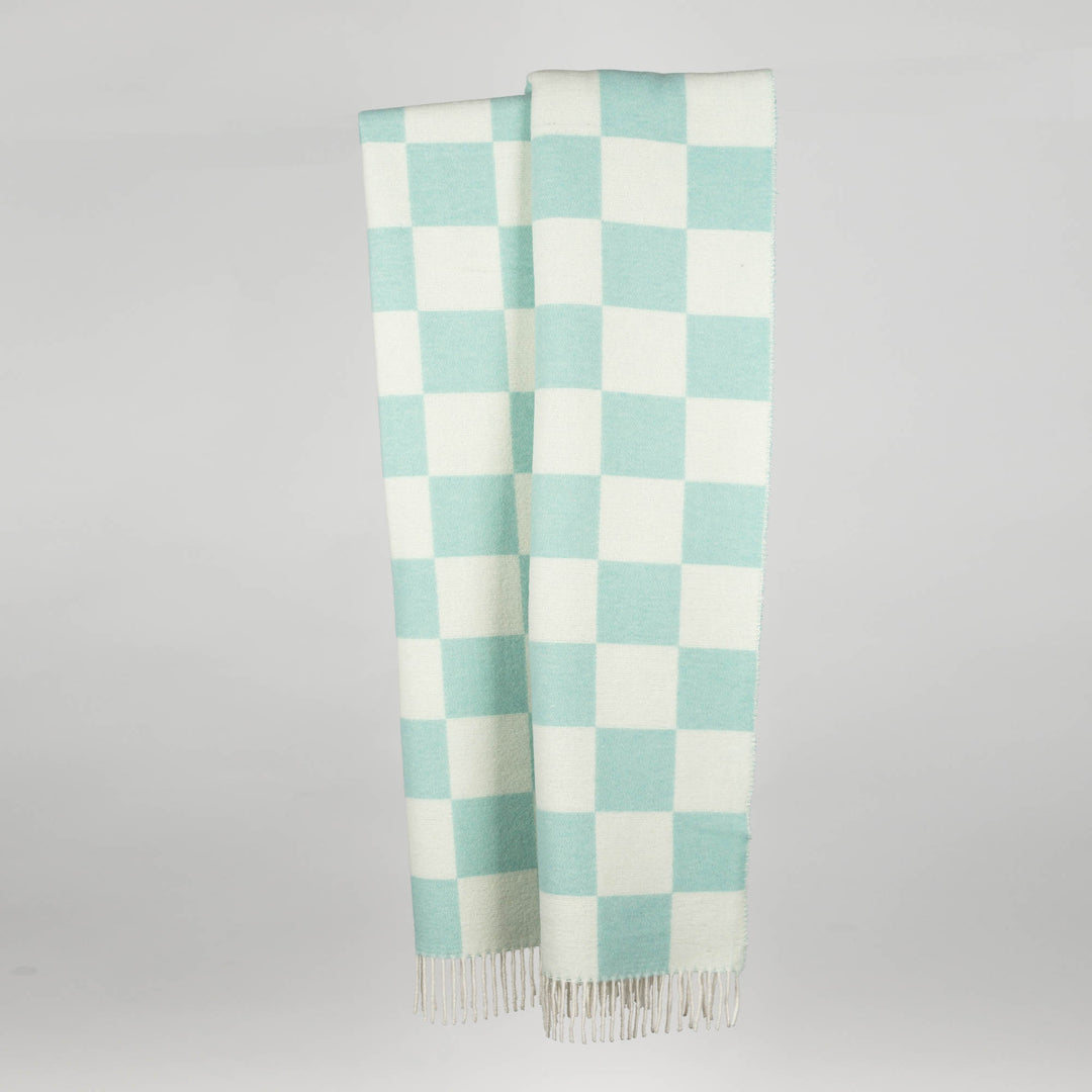 Wolldecke 150x195cm mit Karomuster in Aqua-Offwhite
