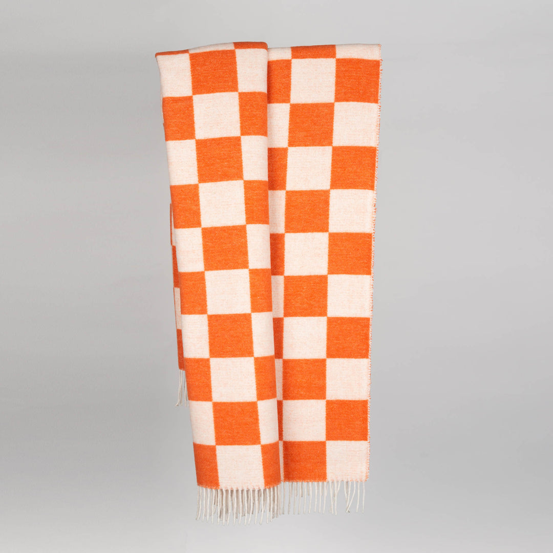 Wolldecke 150x195cm mit Karomuster in Arancia-Orange-Offwhite