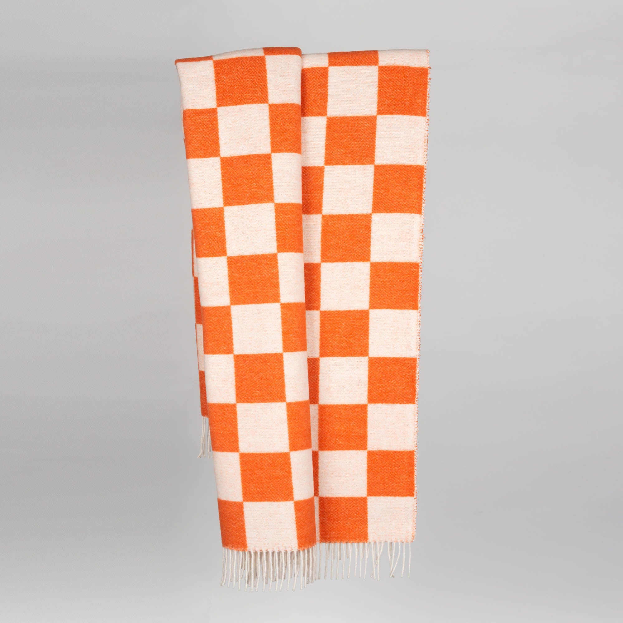Wolldecke 150x195cm mit Karomuster in Arancia-Orange-Offwhite