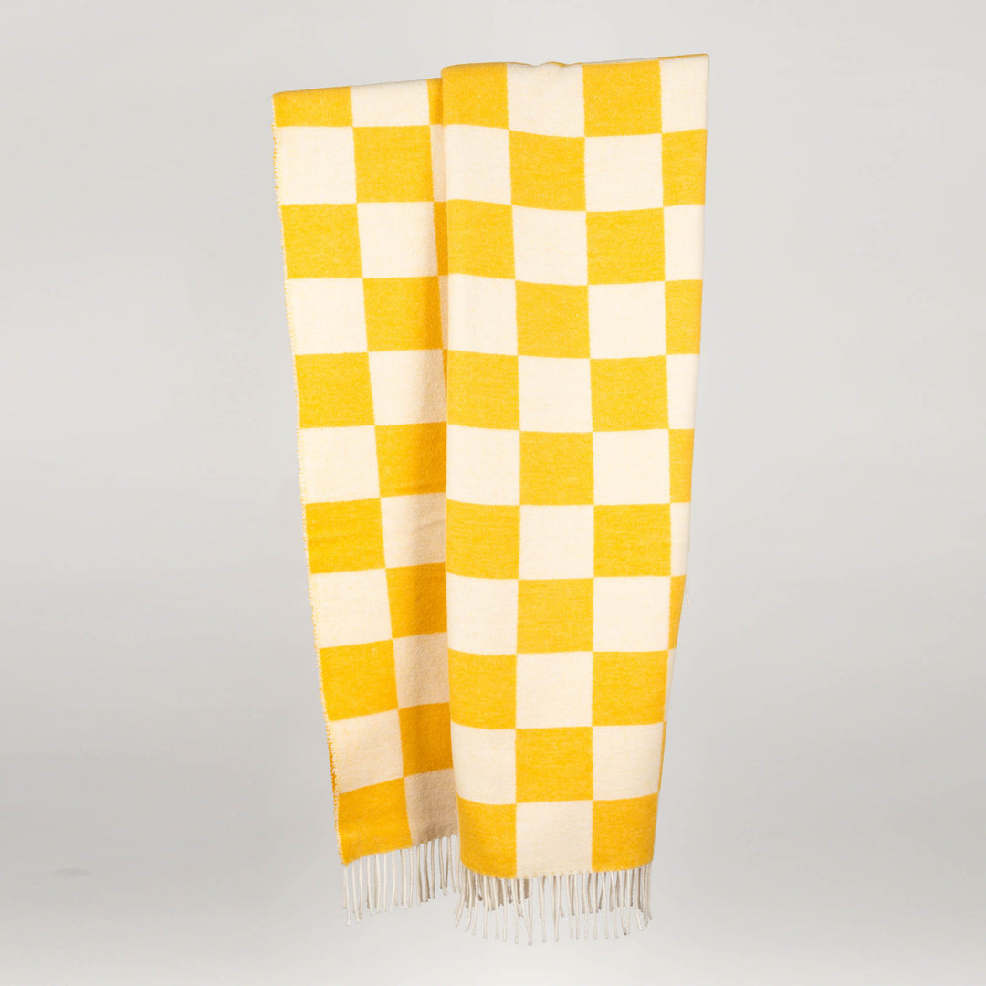Wolldecke 150x195cm mit Karomuster in Giallo-Gelb-Offwhite