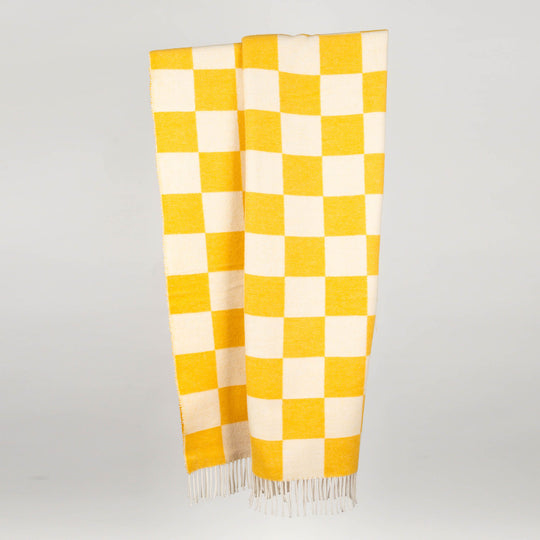 Wolldecke 150x195cm mit Karomuster in Giallo-Gelb-Offwhite