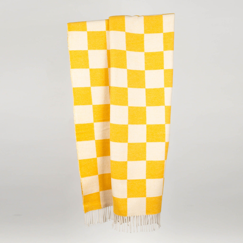 Wolldecke 150x195cm – Karo Giallo-Gelb-Offwhite – Alexander / Interieur