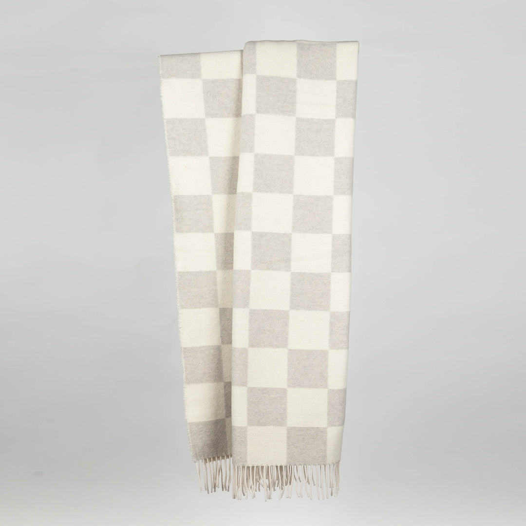 Wolldecke 150x195cm mit Karomuster in Perla-Grau-Offwhite
