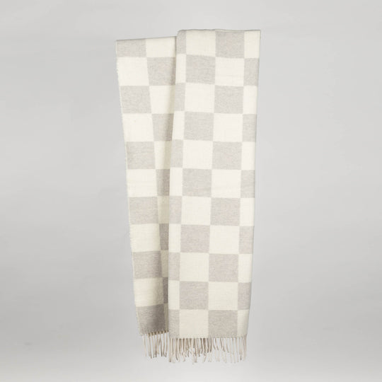 Wolldecke 150x195cm mit Karomuster in Perla-Grau-Offwhite