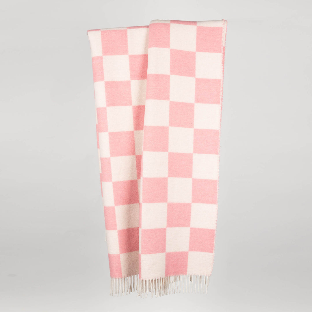 Wolldecke 150x195cm mit Karomuster in Rosé-Offwhite
