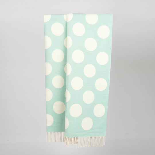 Wolldecke 150x195cm mit Punktemuster in Aqua-Offwhite