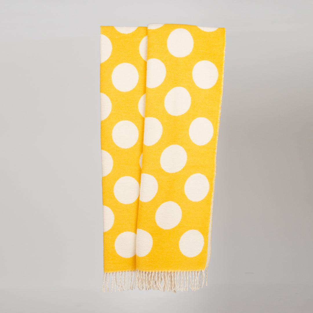 Wolldecke 150x195cm mit Punktemuster in Gelb-Offwhite