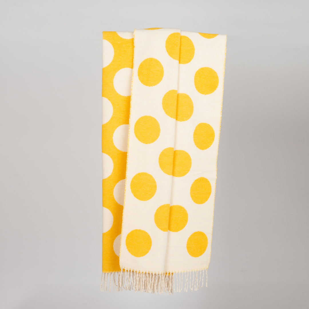 Wolldecke 150x195cm mit Punktemuster in Gelb-Offwhite