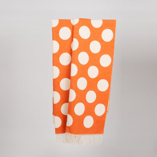 Wolldecke 150x195cm mit Punktemuster in Orange-Offwhite