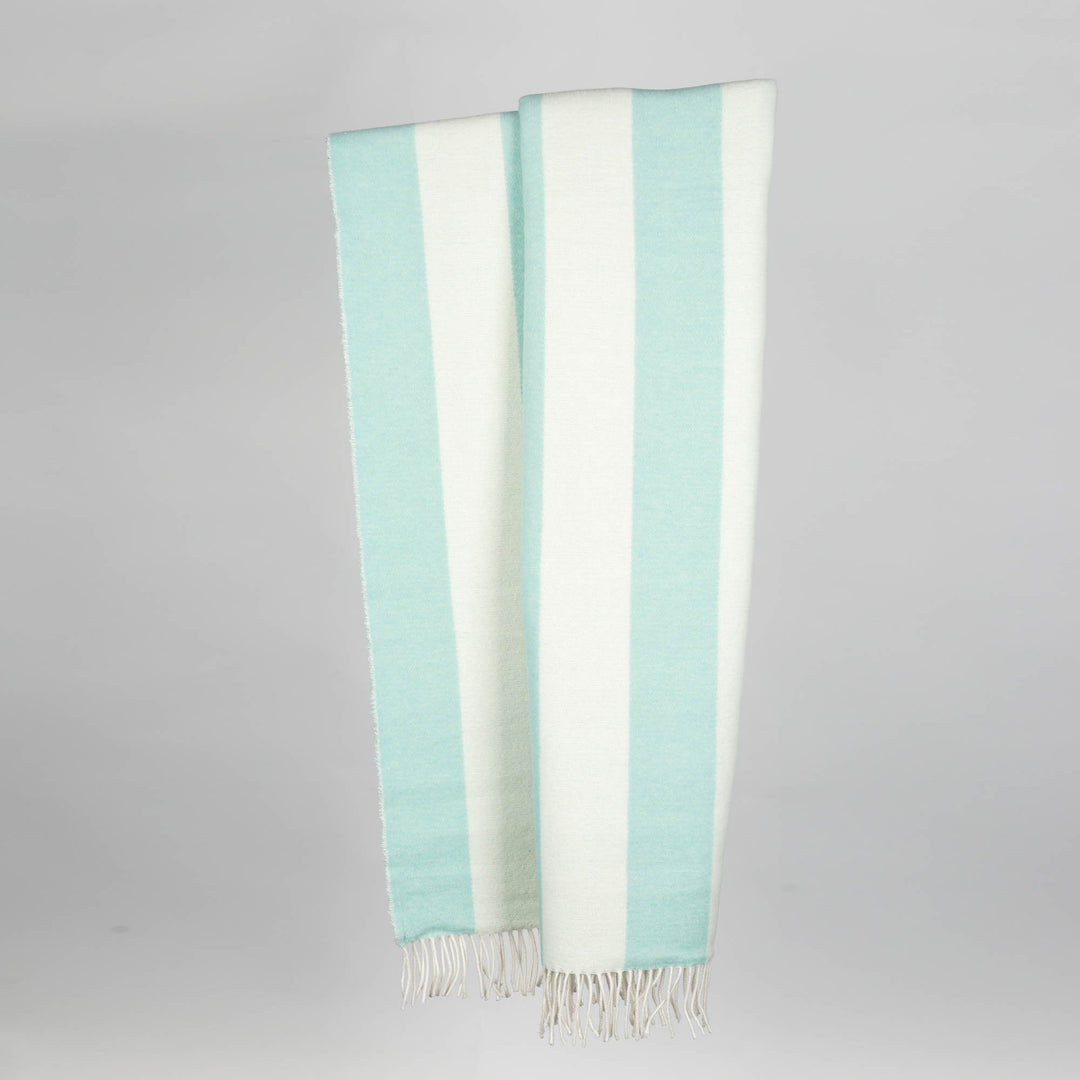 Wolldecke 150x195cm mit Streifenmuster in Aqua-Offwhite