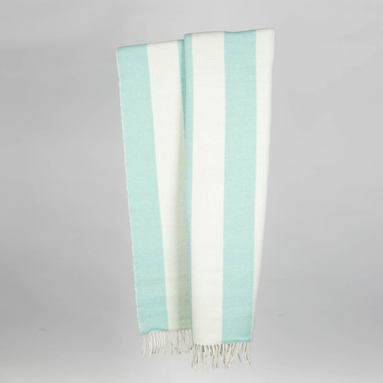 Wolldecke 150x195cm mit Streifenmuster in Aqua-Offwhite