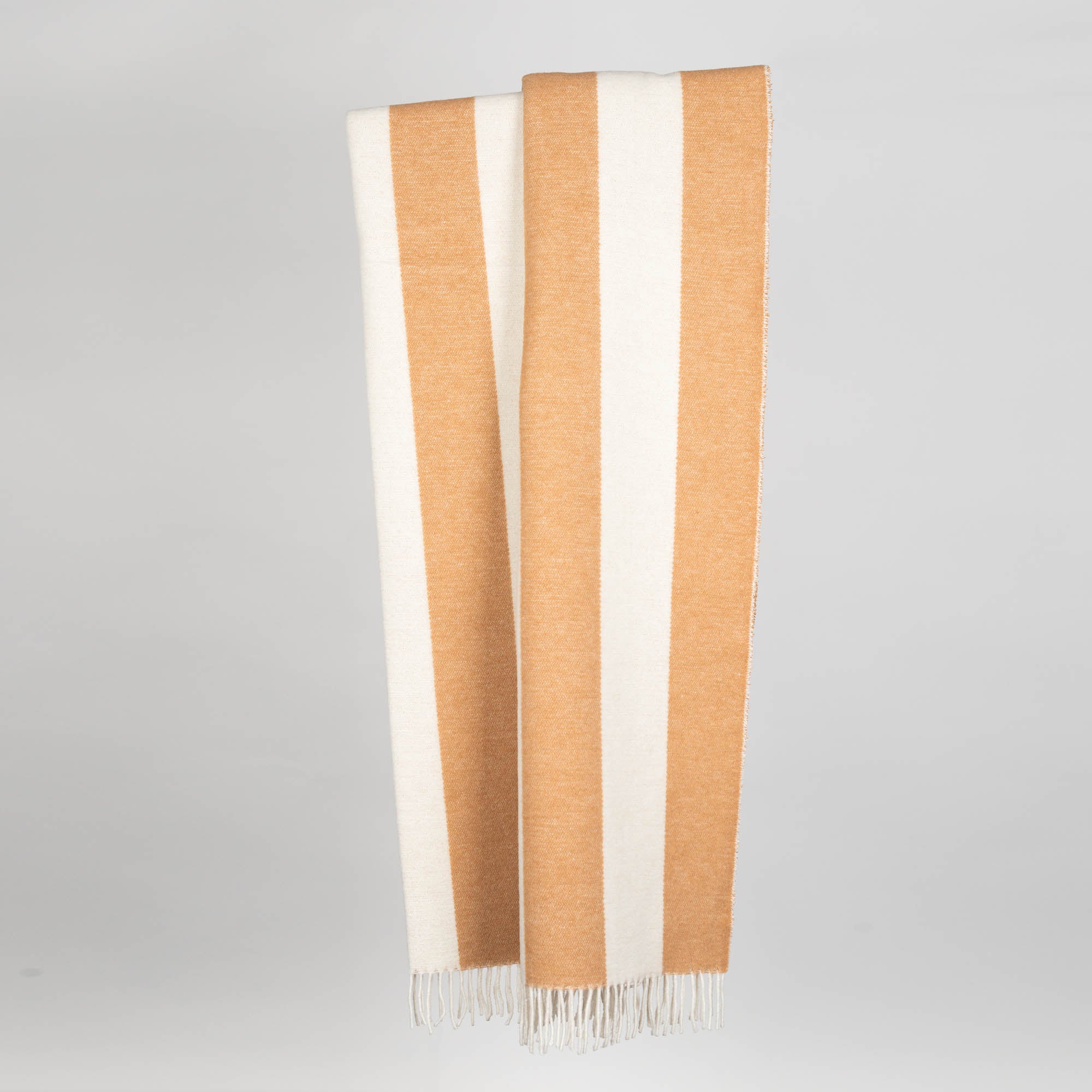 Wolldecke 150x195cm mit Streifenmuster in Cammello-Offwhite