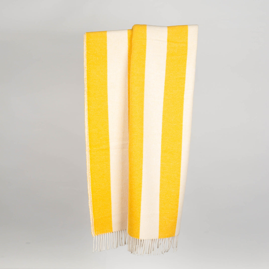 Wolldecke 150x195cm mit Streifenmuster in Giallo-Gelb-Offwhite