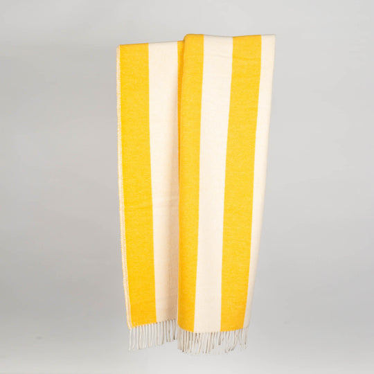 Wolldecke 150x195cm mit Streifenmuster in Giallo-Gelb-Offwhite