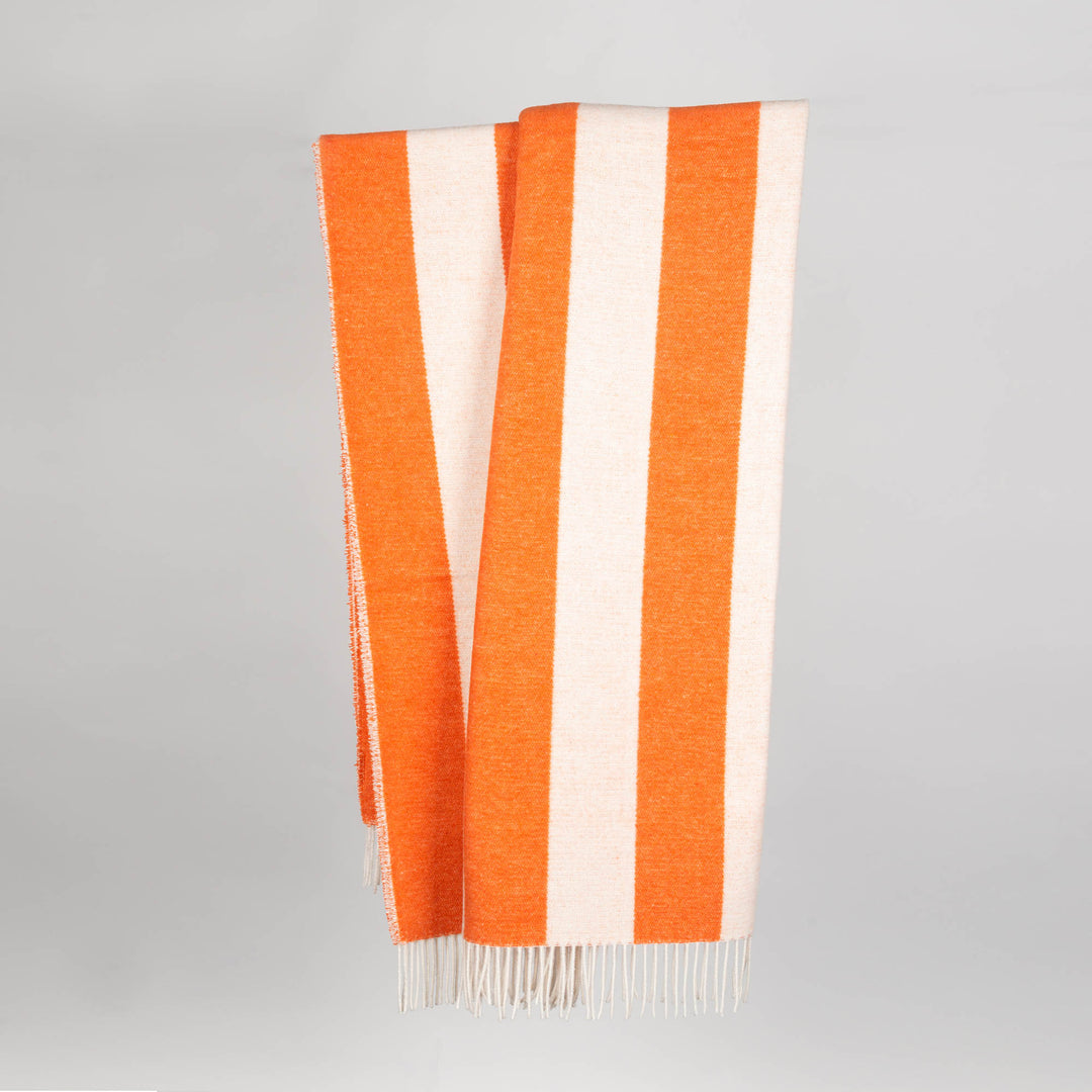 Wolldecke 150x195cm mit Streifenmuster in Orange-Offwhite