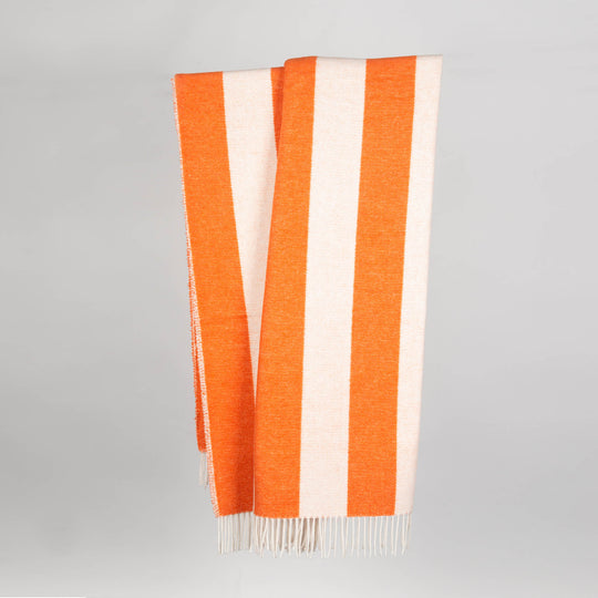 Wolldecke 150x195cm mit Streifenmuster in Orange-Offwhite