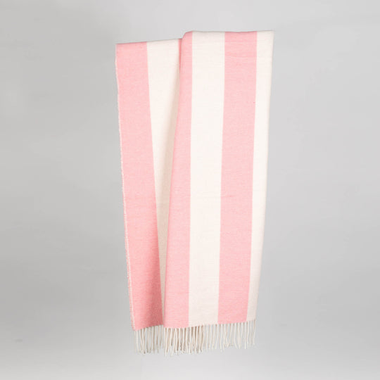 Wolldecke 150x195cm mit Streifenmuster in Rosé-Offwhite