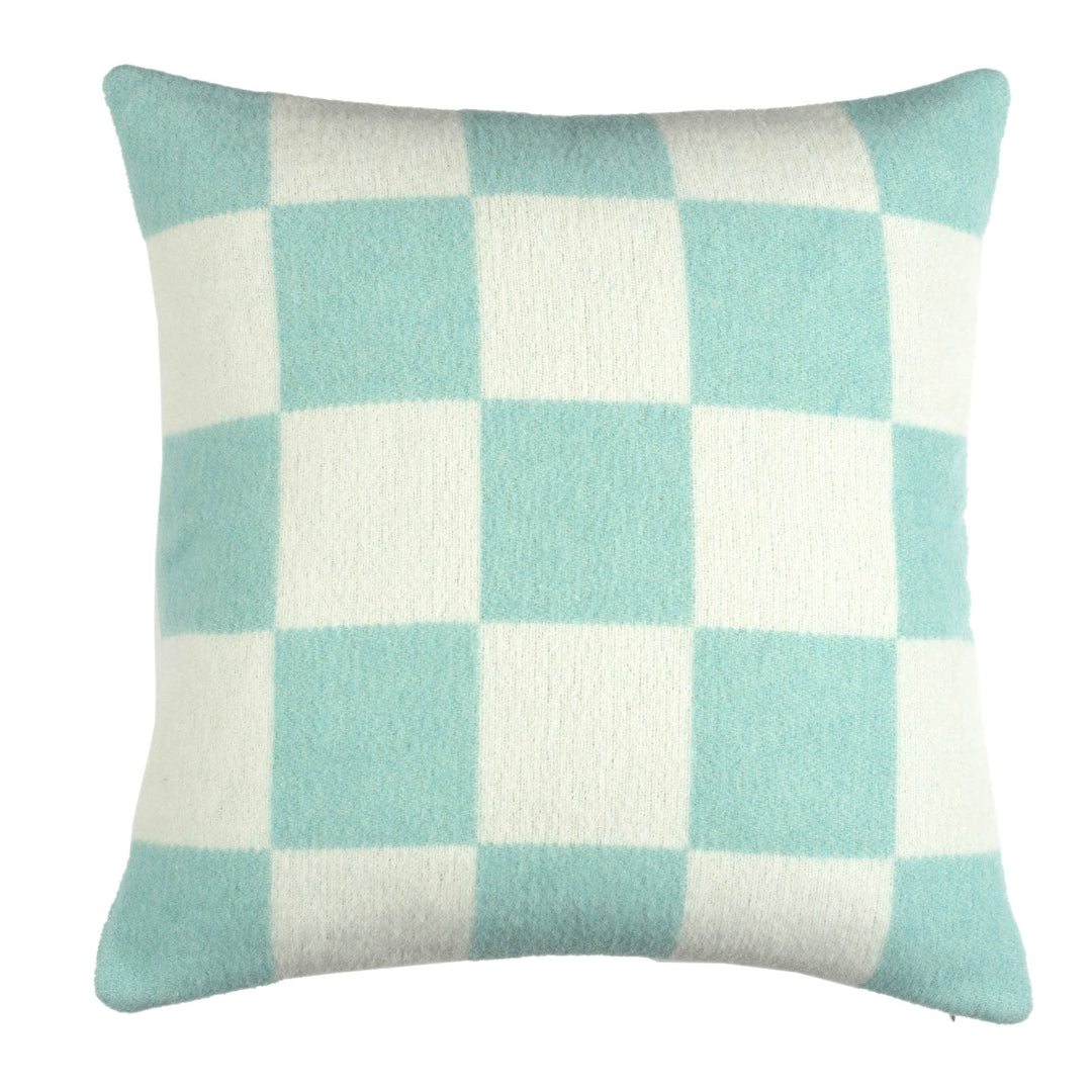Wollkissen 45x45cm mit Karomuster in Aqua-Offwhite