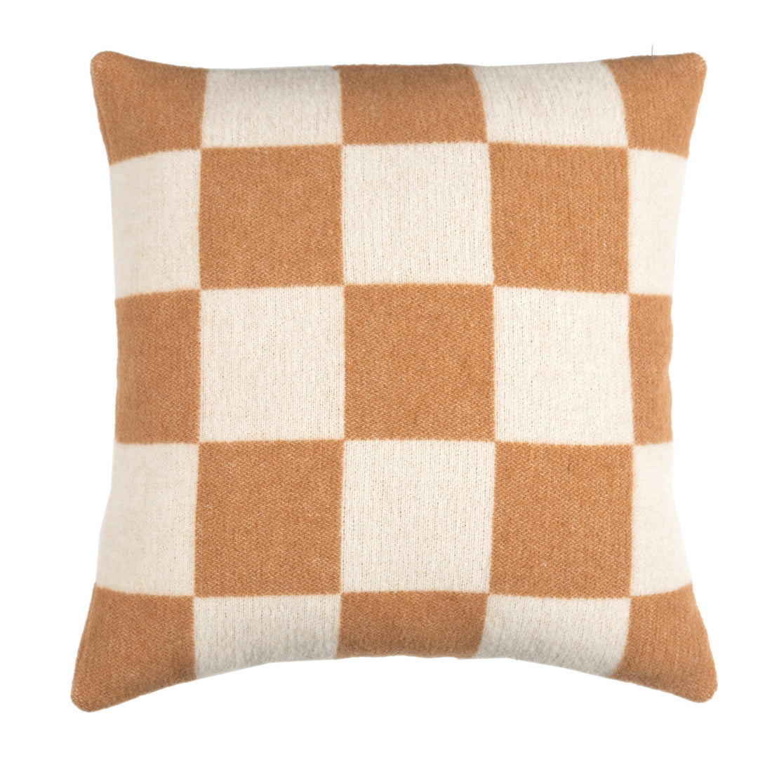 Wollkissen 45x45cm mit Karomuster in Cammello-Braun-Offwhite