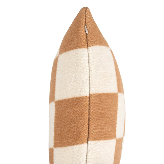 Wollkissen 45x45cm mit Karomuster in Cammello-Braun-Offwhite
